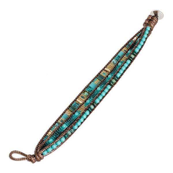 Alternate image for Golden and Green Glass Beaded Strand Wristband Bracelet Beach Days