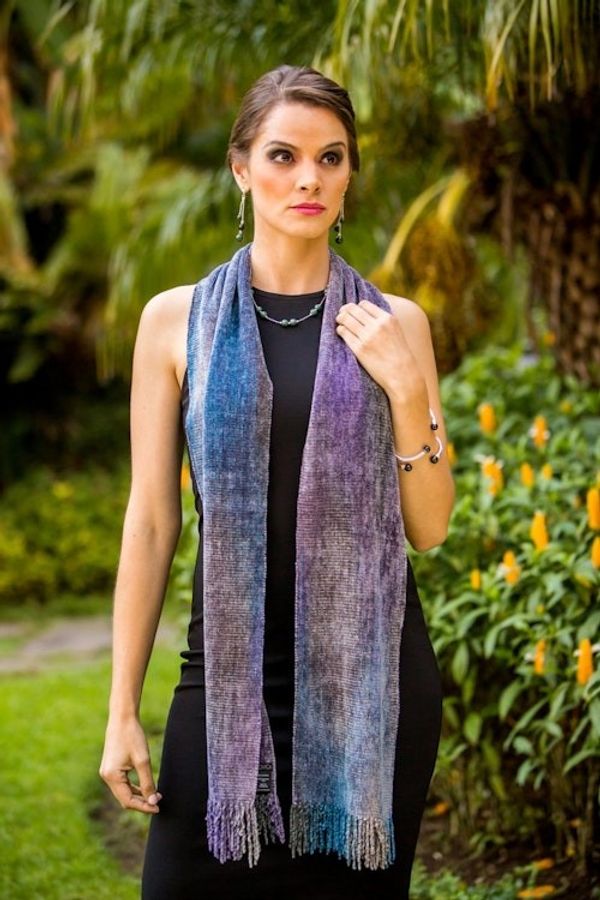 Alternate image for Artisan Crafted Rayon Chenille Scarf from Guatemala Highland Jacaranda