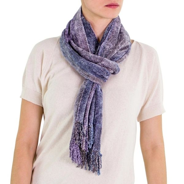 Alternate image for Artisan Crafted Rayon Chenille Scarf from Guatemala Highland Jacaranda