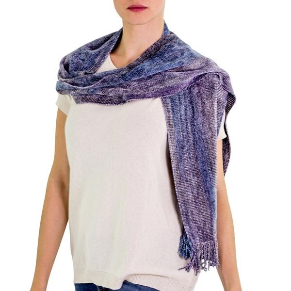 Alternate image for Artisan Crafted Rayon Chenille Scarf from Guatemala Highland Jacaranda