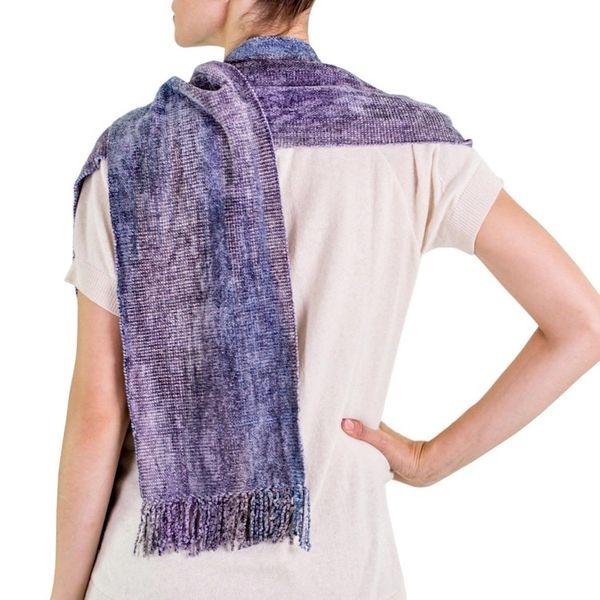 Alternate image for Artisan Crafted Rayon Chenille Scarf from Guatemala Highland Jacaranda