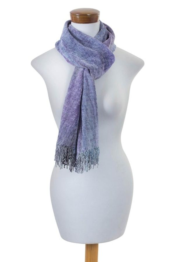 Alternate image for Artisan Crafted Rayon Chenille Scarf from Guatemala Highland Jacaranda