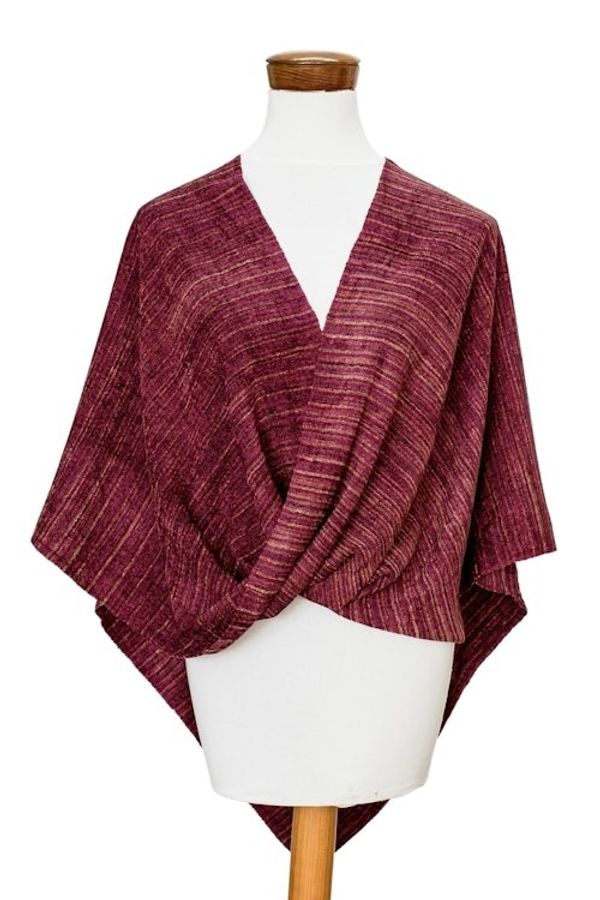 Alternate image for Cotton Blend Twisted Front Poncho in Earthy Berry Colors Berries and Honey