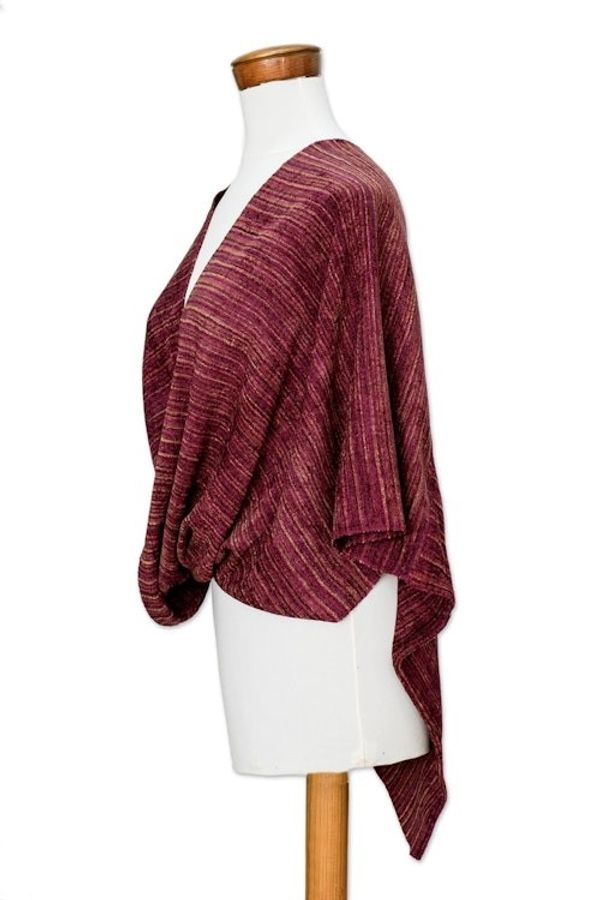 Alternate image for Cotton Blend Twisted Front Poncho in Earthy Berry Colors Berries and Honey
