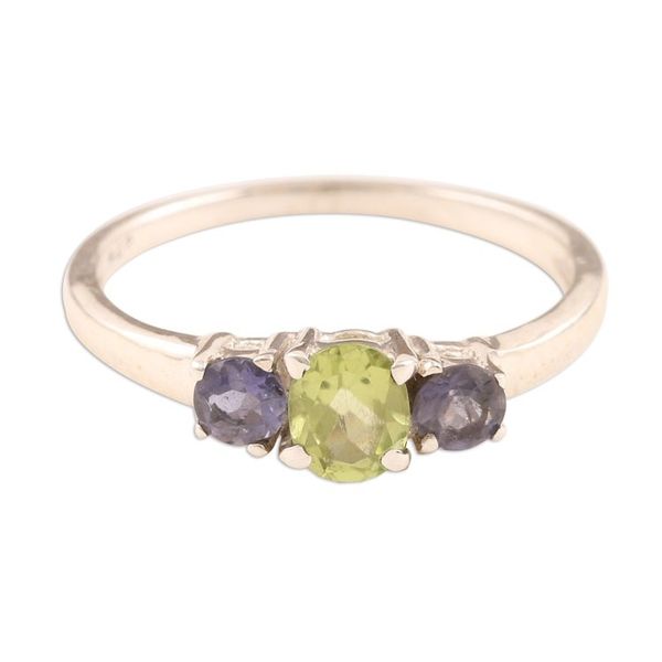 Alternate image for Peridot and Iolite Ring on Sterling Silver from India Blue Embrace