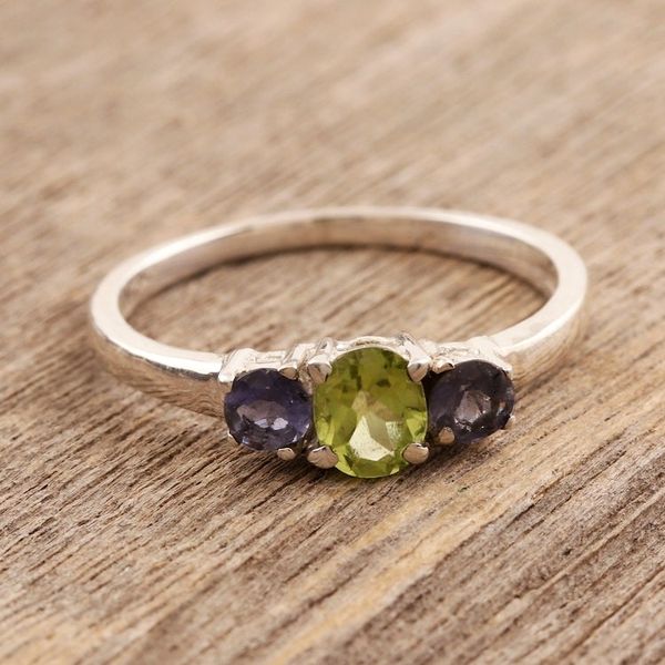 Alternate image for Peridot and Iolite Ring on Sterling Silver from India Blue Embrace