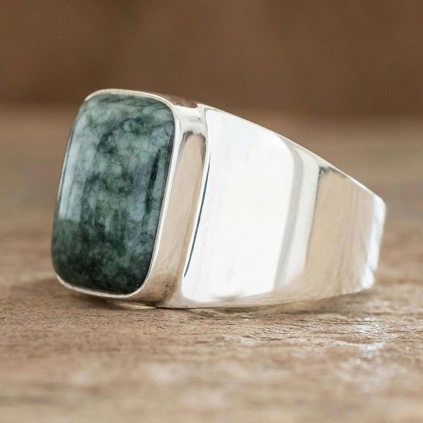 Alternate image for Green Jade Mens Statement Ring from Guatemala Virtue in Green