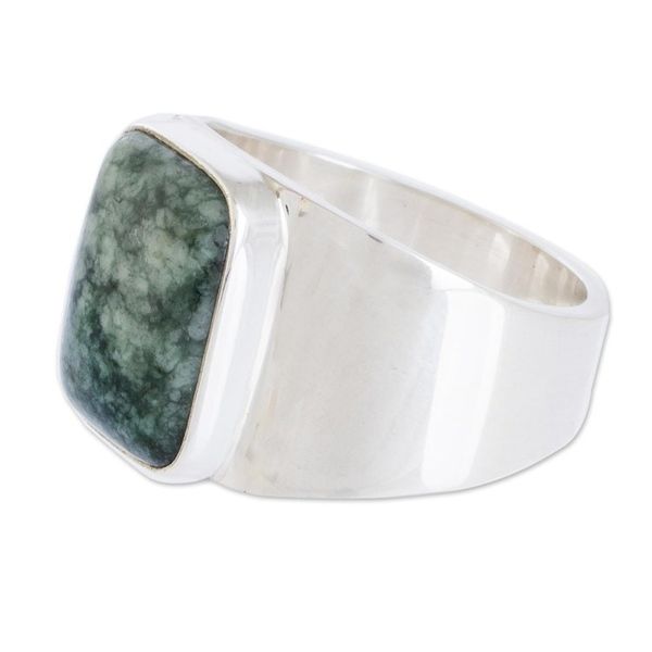 Alternate image for Green Jade Mens Statement Ring from Guatemala Virtue in Green