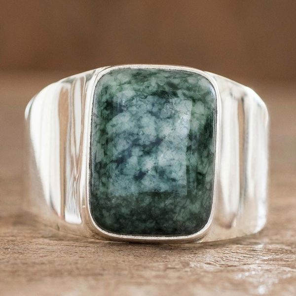 Alternate image for Green Jade Mens Statement Ring from Guatemala Virtue in Green