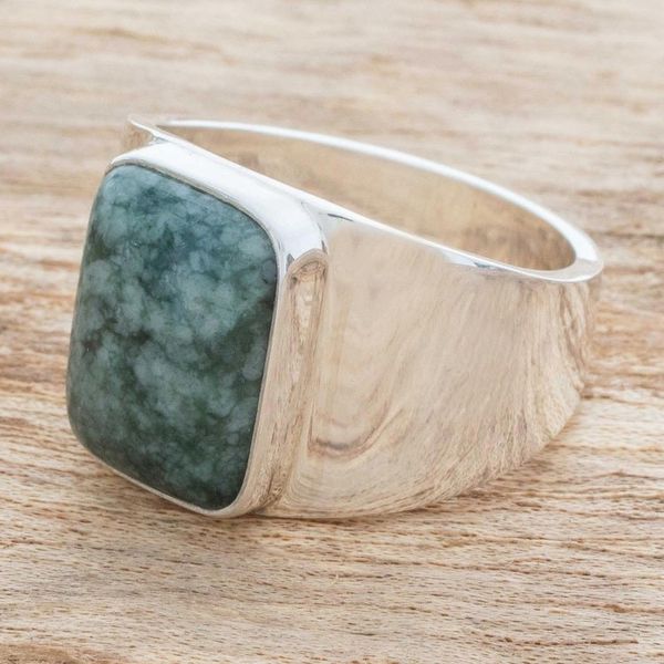 Alternate image for Green Jade Mens Statement Ring from Guatemala Virtue in Green