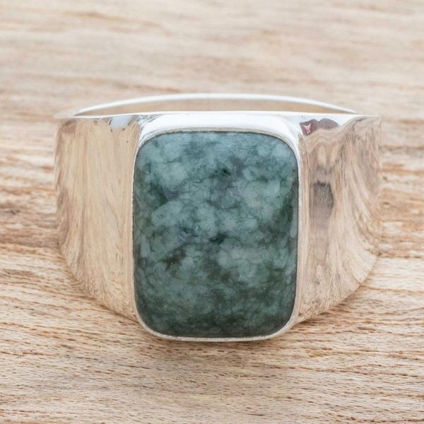 Alternate image for Green Jade Mens Statement Ring from Guatemala Virtue in Green