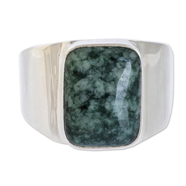 Alternate image for Green Jade Mens Statement Ring from Guatemala Virtue in Green
