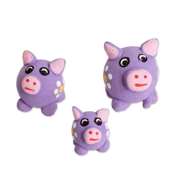 Alternate image for Set of 3 Purple Pig Ceramic Figurines Handmade in Guatemala Purple Pig Family