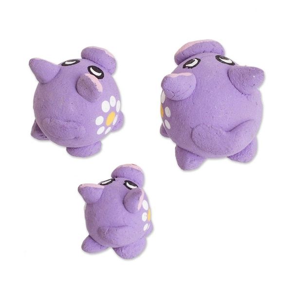 Alternate image for Set of 3 Purple Pig Ceramic Figurines Handmade in Guatemala Purple Pig Family