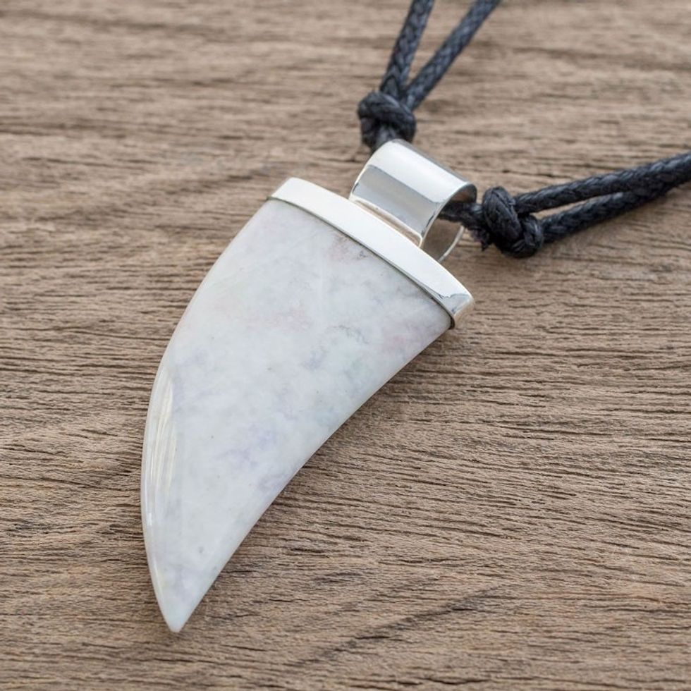 Lilac Jade Tusk Pendant Necklace from Guatemala 'Wide Tusk in Lilac'