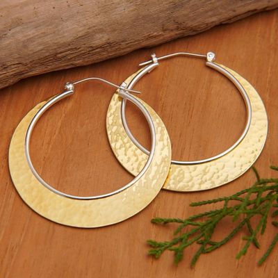 Alternate image for Hammered Round 22k Gold-Plated Hoop Earrings from Bali Palatial Sunrise