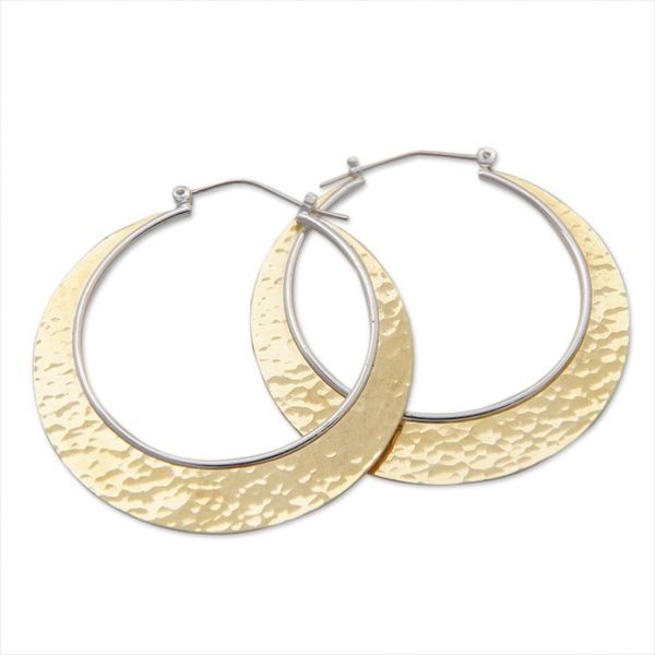 Alternate image for Hammered Round 22k Gold-Plated Hoop Earrings from Bali Palatial Sunrise