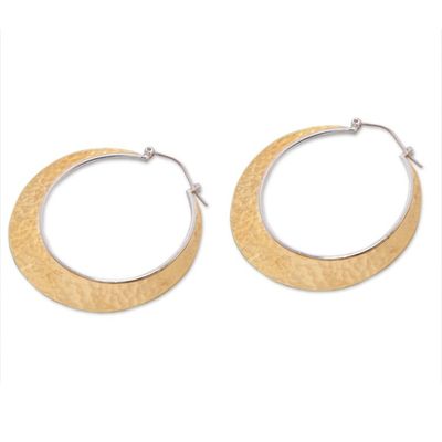 Alternate image for Hammered Round 22k Gold-Plated Hoop Earrings from Bali Palatial Sunrise