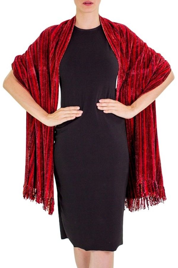 Alternate image for Guatemalan Handcrafted Rayon Chenille Shawl Crimson Fantasy