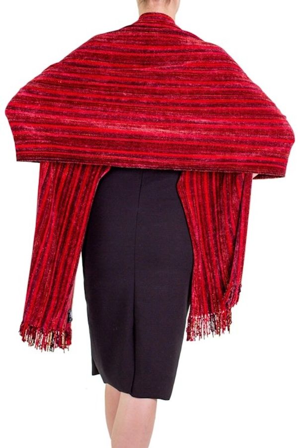 Alternate image for Guatemalan Handcrafted Rayon Chenille Shawl Crimson Fantasy