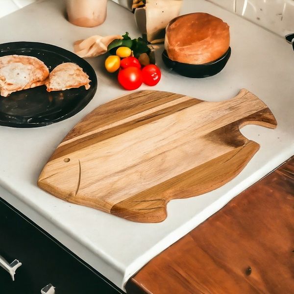 Alternate image for Hand-Carved Fish-Shaped Teak Wood Cheese Board Oceanic Ambrosia
