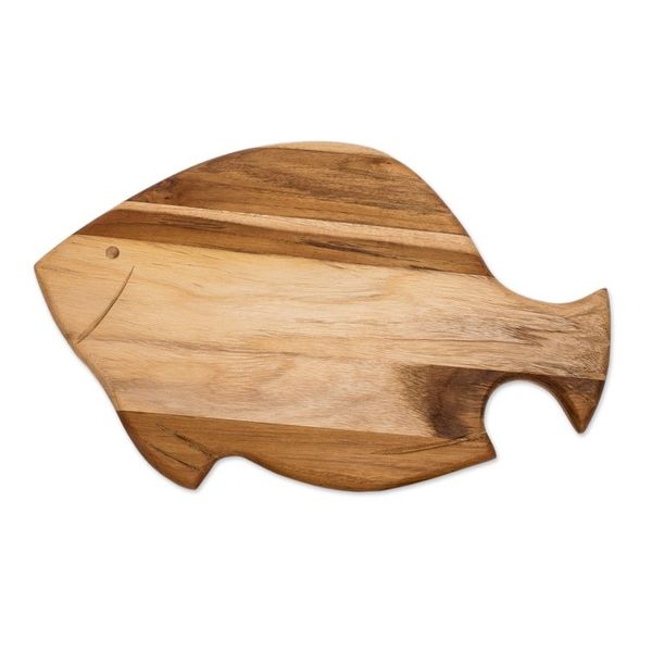 Alternate image for Hand-Carved Fish-Shaped Teak Wood Cheese Board Oceanic Ambrosia