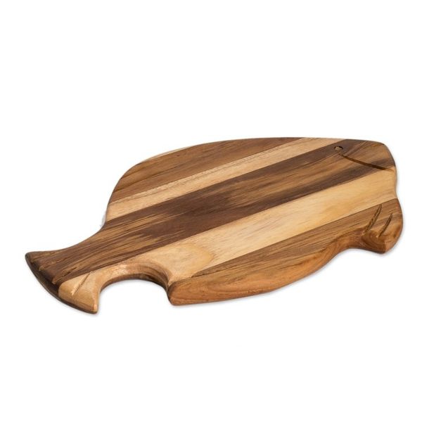 Alternate image for Hand-Carved Fish-Shaped Teak Wood Cheese Board Oceanic Ambrosia