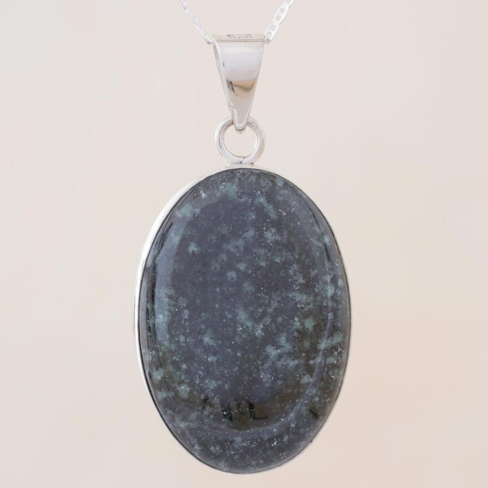 Artisan Crafted Maya Theme Dark Jade Necklace 'Tikal Toucan'