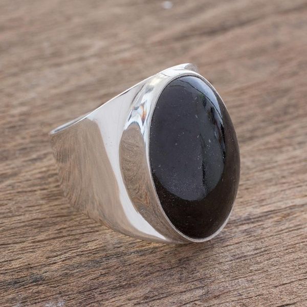 Alternate image for Handmade Black Jade Mens Ring from Guatemala Truth and Life in Black