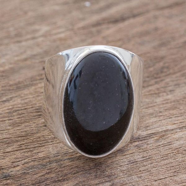 Alternate image for Handmade Black Jade Mens Ring from Guatemala Truth and Life in Black