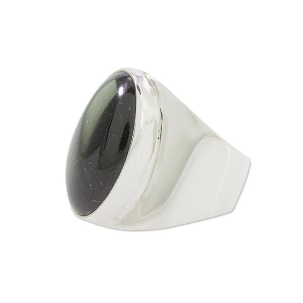 Alternate image for Handmade Black Jade Mens Ring from Guatemala Truth and Life in Black