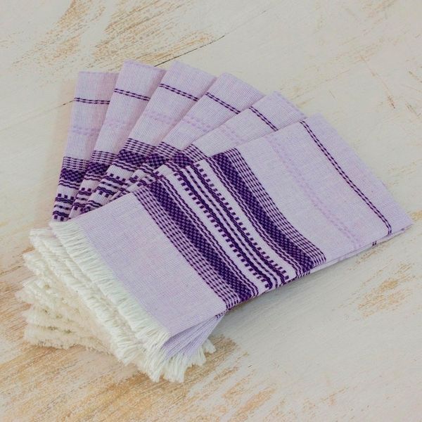 Alternate image for Purple Striped 100 Cotton Napkins Set of 6 Cheerful Kitchen in Purple