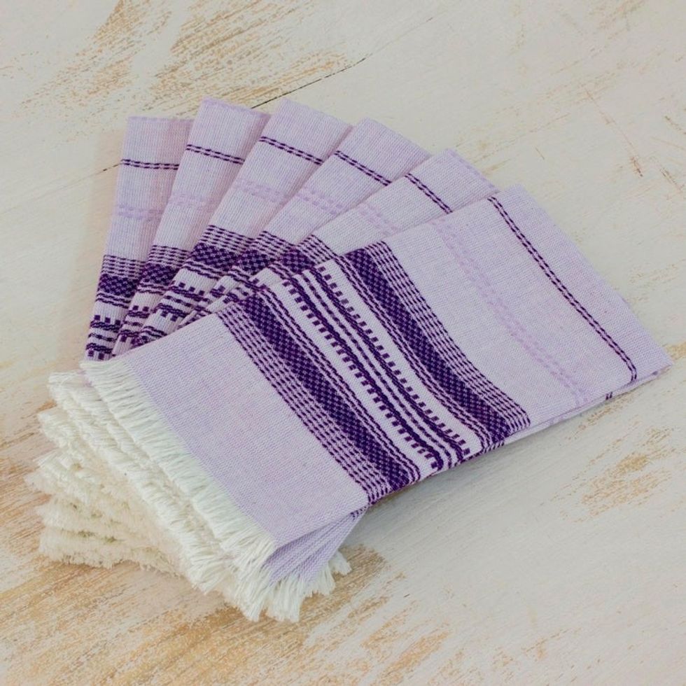 Purple Striped 100 Cotton Napkins Set of 6 'Cheerful Kitchen in Purple'