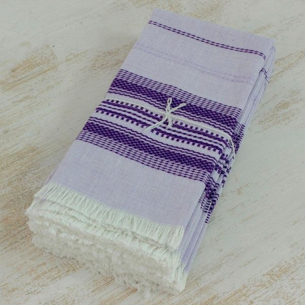 Alternate image for Purple Striped 100 Cotton Napkins Set of 6 Cheerful Kitchen in Purple