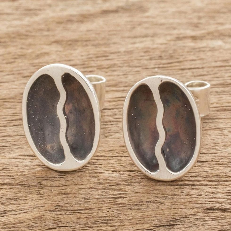 Sterling Silver Coffee Bean Dangle Earrings from Guatemala 'Raining Coffee'