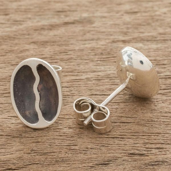 Alternate image for Sterling Silver Coffee Bean Dangle Earrings from Guatemala Raining Coffee