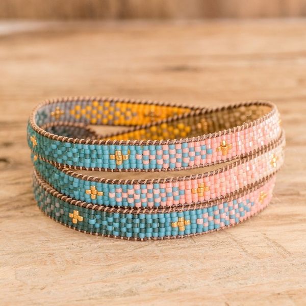Alternate image for Geometric Glass Beaded Wrap Bracelet from Guatemala Geometric Sensation