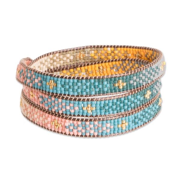 Alternate image for Geometric Glass Beaded Wrap Bracelet from Guatemala Geometric Sensation