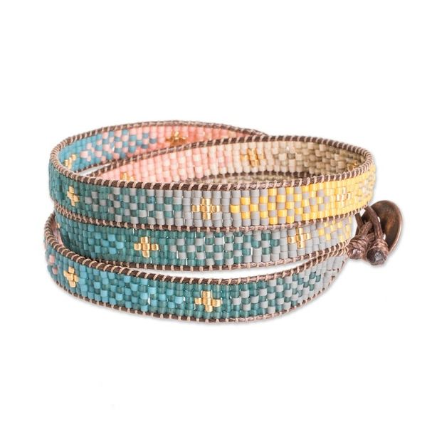 Alternate image for Geometric Glass Beaded Wrap Bracelet from Guatemala Geometric Sensation
