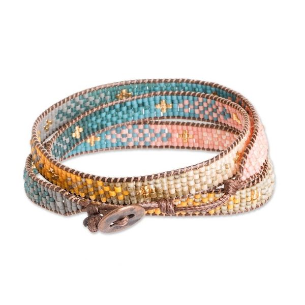 Alternate image for Geometric Glass Beaded Wrap Bracelet from Guatemala Geometric Sensation