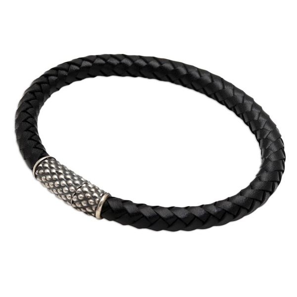 Alternate image for Hand Crafted Sterling Silver and Leather Braided Bracelet Daring Dots