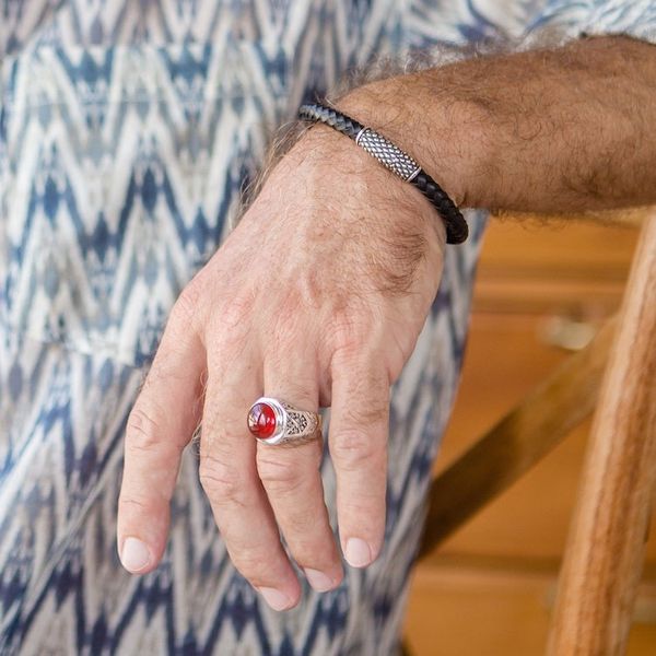 Alternate image for Hand Crafted Sterling Silver and Leather Braided Bracelet Daring Dots
