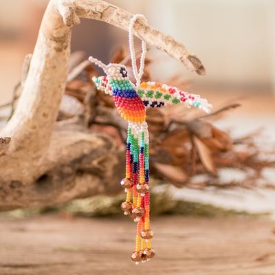 Alternate image for Handcrafted Glass Beaded Beige Hummingbird Home Accent Hummingbird Fantasy