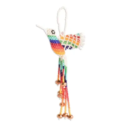 Alternate image for Handcrafted Glass Beaded Beige Hummingbird Home Accent Hummingbird Fantasy