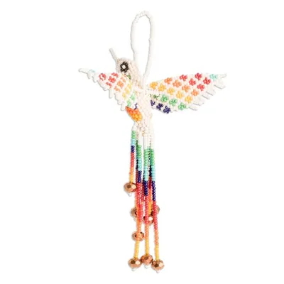 Alternate image for Handcrafted Glass Beaded Beige Hummingbird Home Accent Hummingbird Fantasy