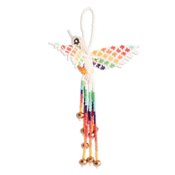Alternate image for Handcrafted Glass Beaded Beige Hummingbird Home Accent Hummingbird Fantasy