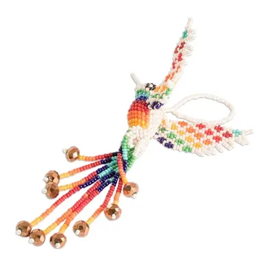 Alternate image for Handcrafted Glass Beaded Beige Hummingbird Home Accent Hummingbird Fantasy