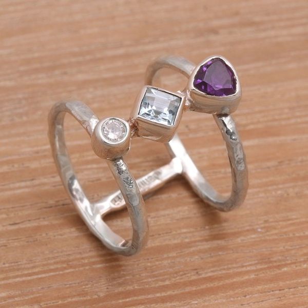 Alternate image for Bali Amethyst and Blue Topaz Multi-Stone Silver Ring Lolly