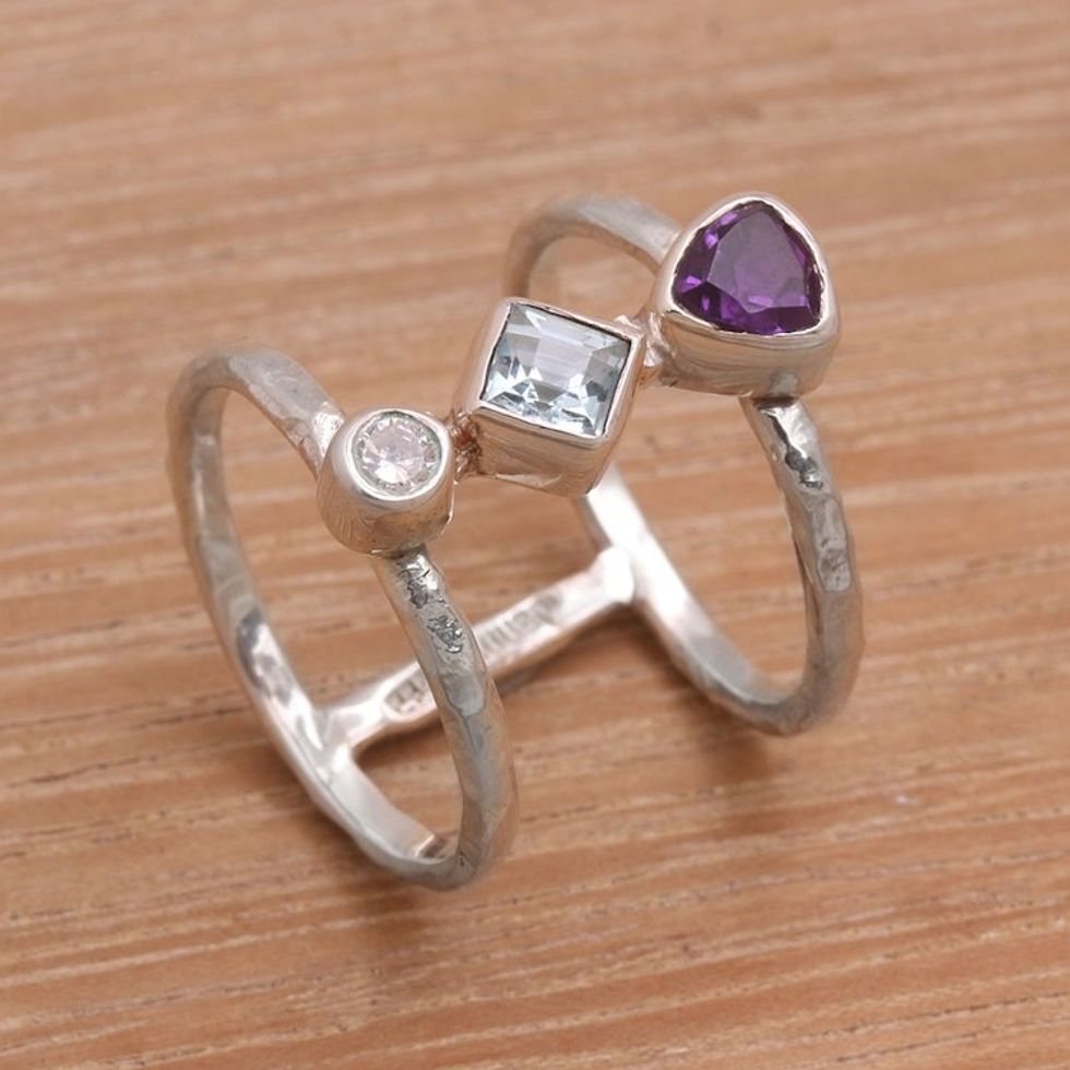 Bali Amethyst and Blue Topaz Multi-Stone Silver Ring 'Lolly'