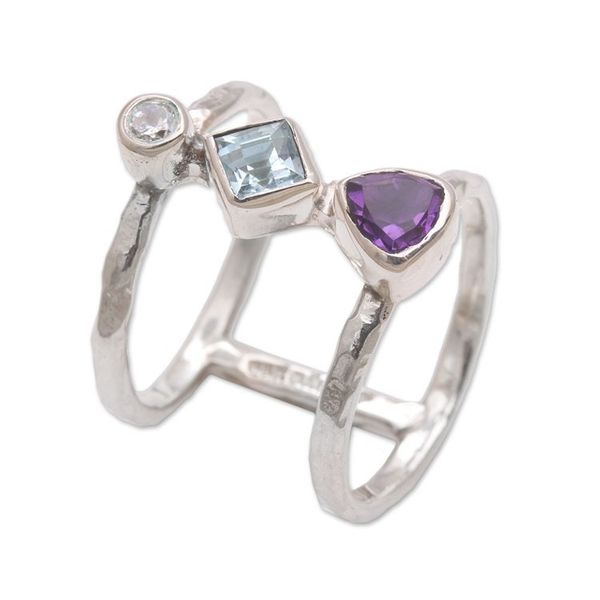 Alternate image for Bali Amethyst and Blue Topaz Multi-Stone Silver Ring Lolly